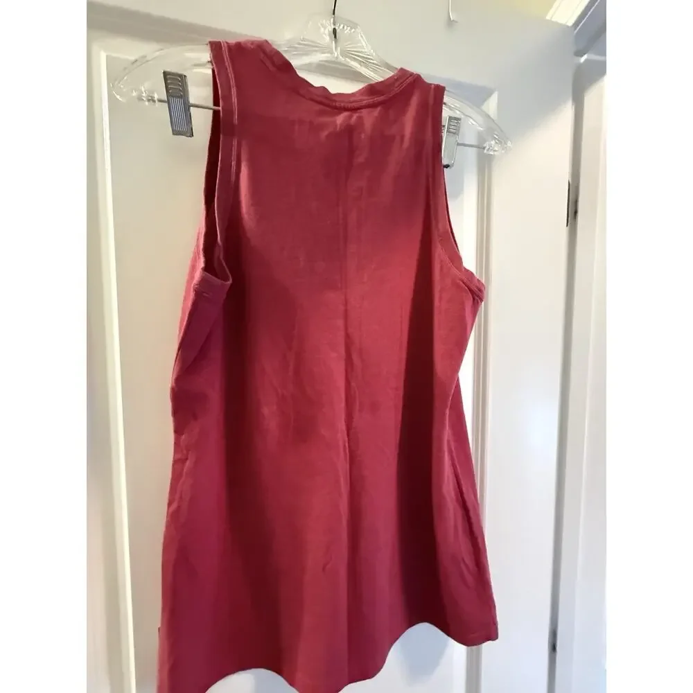 Nike Dri-FIT Cotton Feel Tank Top Womens L Red True Love Swoosh Graphic